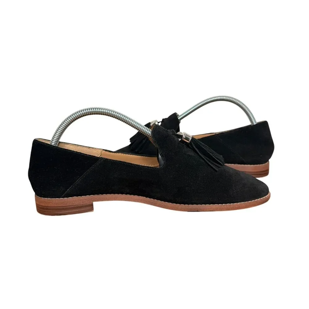 Franco Sarto Hadden Loafers Size 9.5 Leather Suede Black Tassels Neutral Preppy